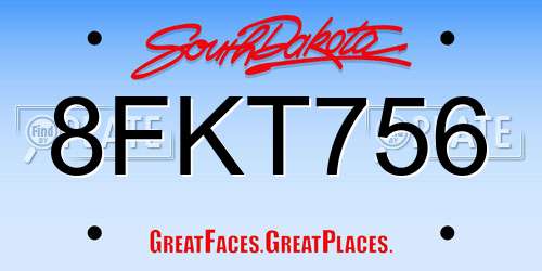 8FKT756 South Dakota License Plate