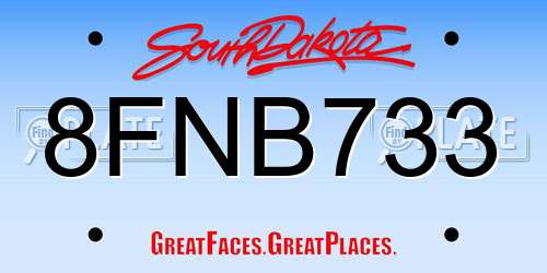 8FNB733 South Dakota License Plate