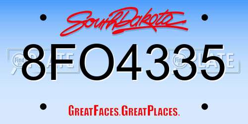 8FO4335 South Dakota License Plate