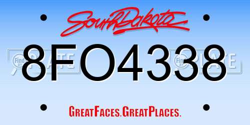 8FO4338 South Dakota License Plate