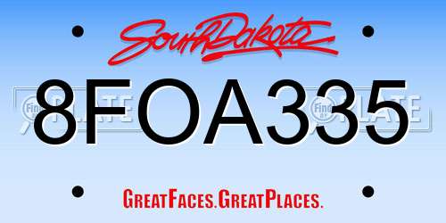 8FOA335 South Dakota License Plate