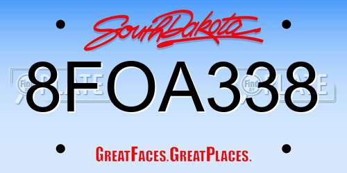 8FOA338 South Dakota License Plate