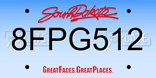 8FPG512 South Dakota License Plate