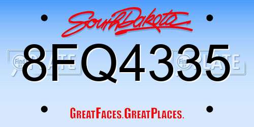 8FQ4335 South Dakota License Plate
