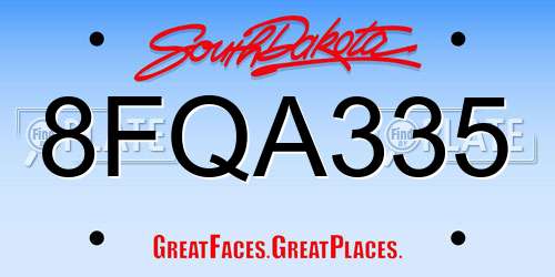 8FQA335 South Dakota License Plate