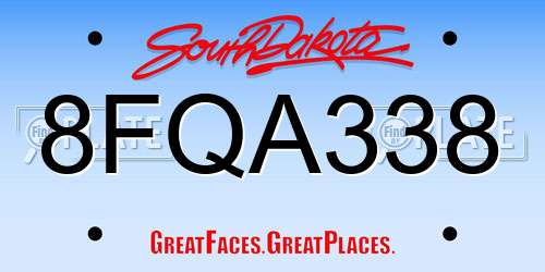 8FQA338 South Dakota License Plate