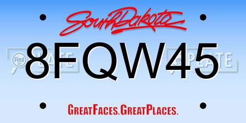 8FQW45 South Dakota License Plate