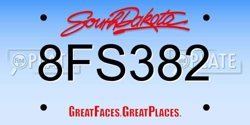 8FS382 South Dakota License Plate