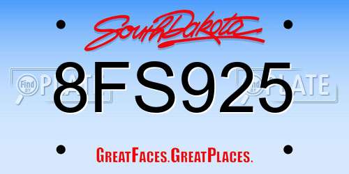 8FS925 South Dakota License Plate