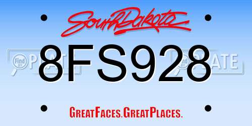 8FS928 South Dakota License Plate
