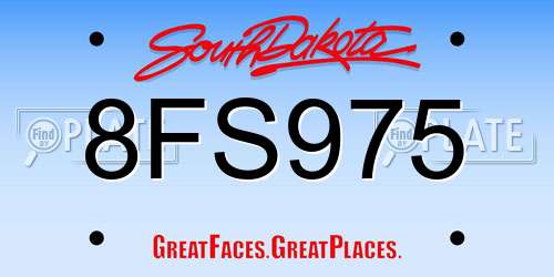 8FS975 South Dakota License Plate