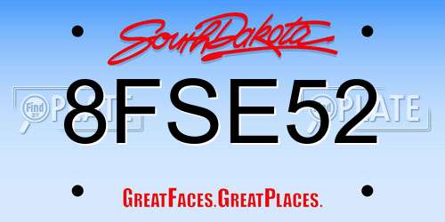 8FSE52 South Dakota License Plate