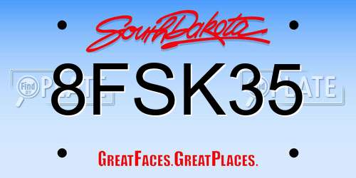 8FSK35 South Dakota License Plate