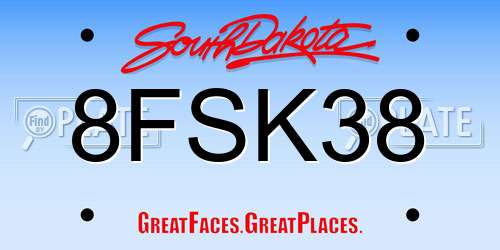 8FSK38 South Dakota License Plate
