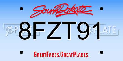 8FZT91 South Dakota License Plate