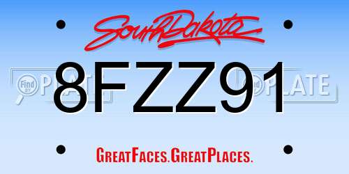 8FZZ91 South Dakota License Plate