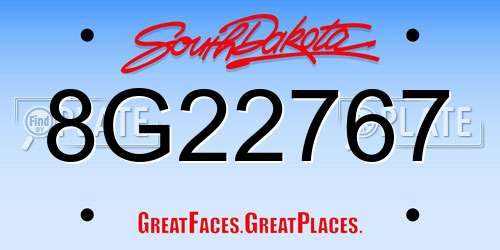 8G22767 South Dakota License Plate