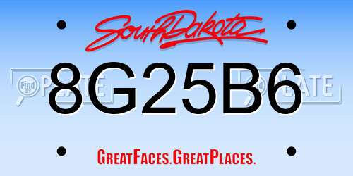 8G25B6 South Dakota License Plate