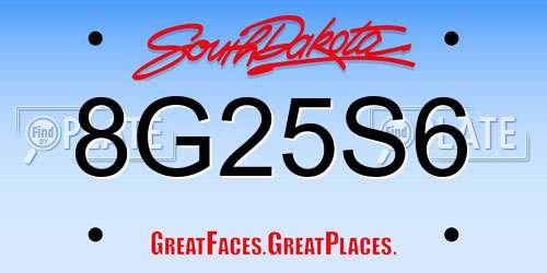 8G25S6 South Dakota License Plate