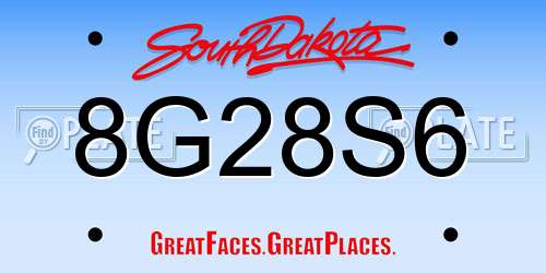 8G28S6 South Dakota License Plate