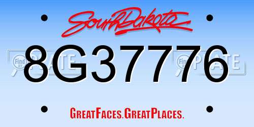 8G37776 South Dakota License Plate