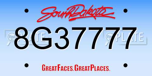 8G37777 South Dakota License Plate
