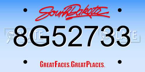 8G52733 South Dakota License Plate