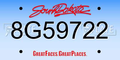 8G59722 South Dakota License Plate