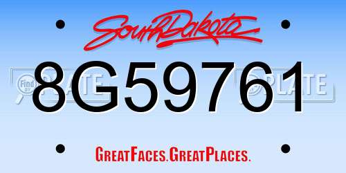 8G59761 South Dakota License Plate