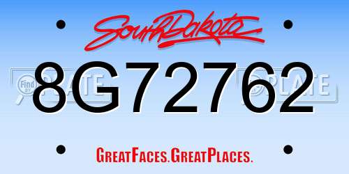 8G72762 South Dakota License Plate