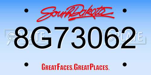 8G73062 South Dakota License Plate