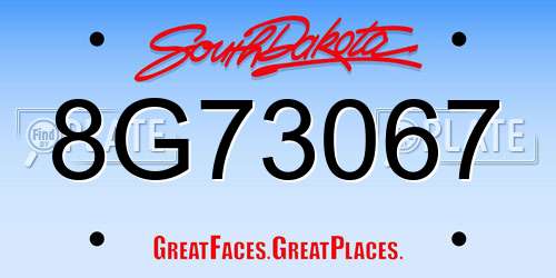 8G73067 South Dakota License Plate