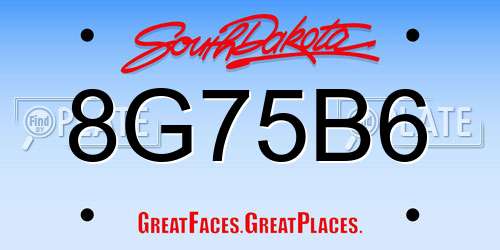 8G75B6 South Dakota License Plate