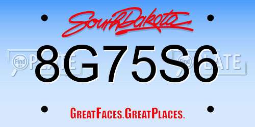 8G75S6 South Dakota License Plate