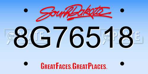 8G76518 South Dakota License Plate