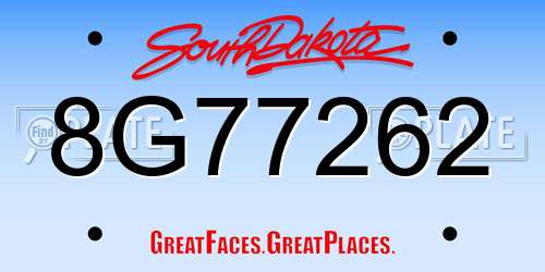 8G77262 South Dakota License Plate