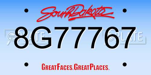 8G77767 South Dakota License Plate