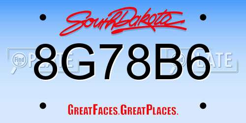 8G78B6 South Dakota License Plate