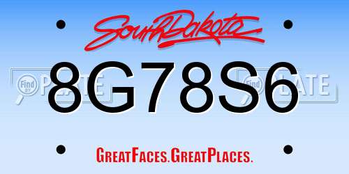 8G78S6 South Dakota License Plate
