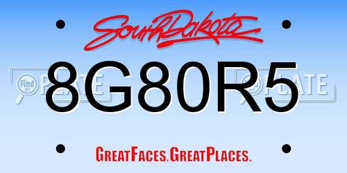 8G80R5 South Dakota License Plate