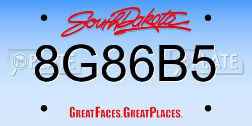 8G86B5 South Dakota License Plate