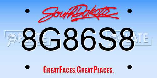 8G86S8 South Dakota License Plate