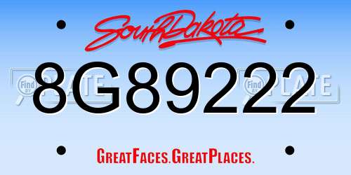 8G89222 South Dakota License Plate