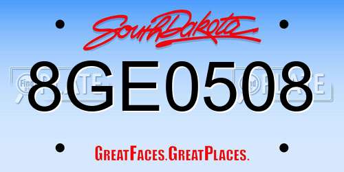 8GE0508 South Dakota License Plate