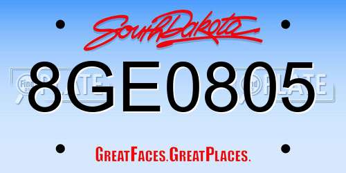 8GE0805 South Dakota License Plate
