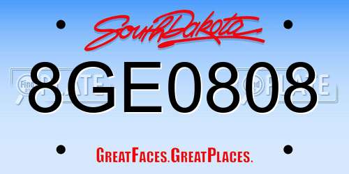 8GE0808 South Dakota License Plate