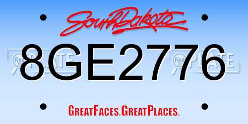 8GE2776 South Dakota License Plate