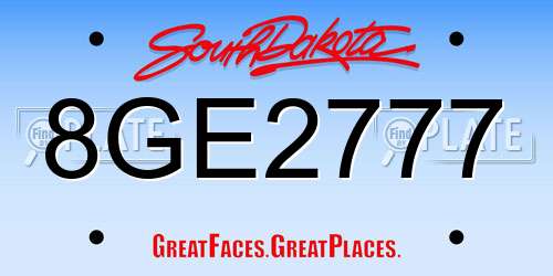 8GE2777 South Dakota License Plate