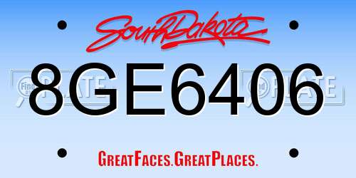 8GE6406 South Dakota License Plate