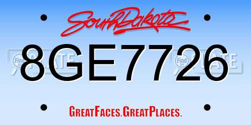 8GE7726 South Dakota License Plate